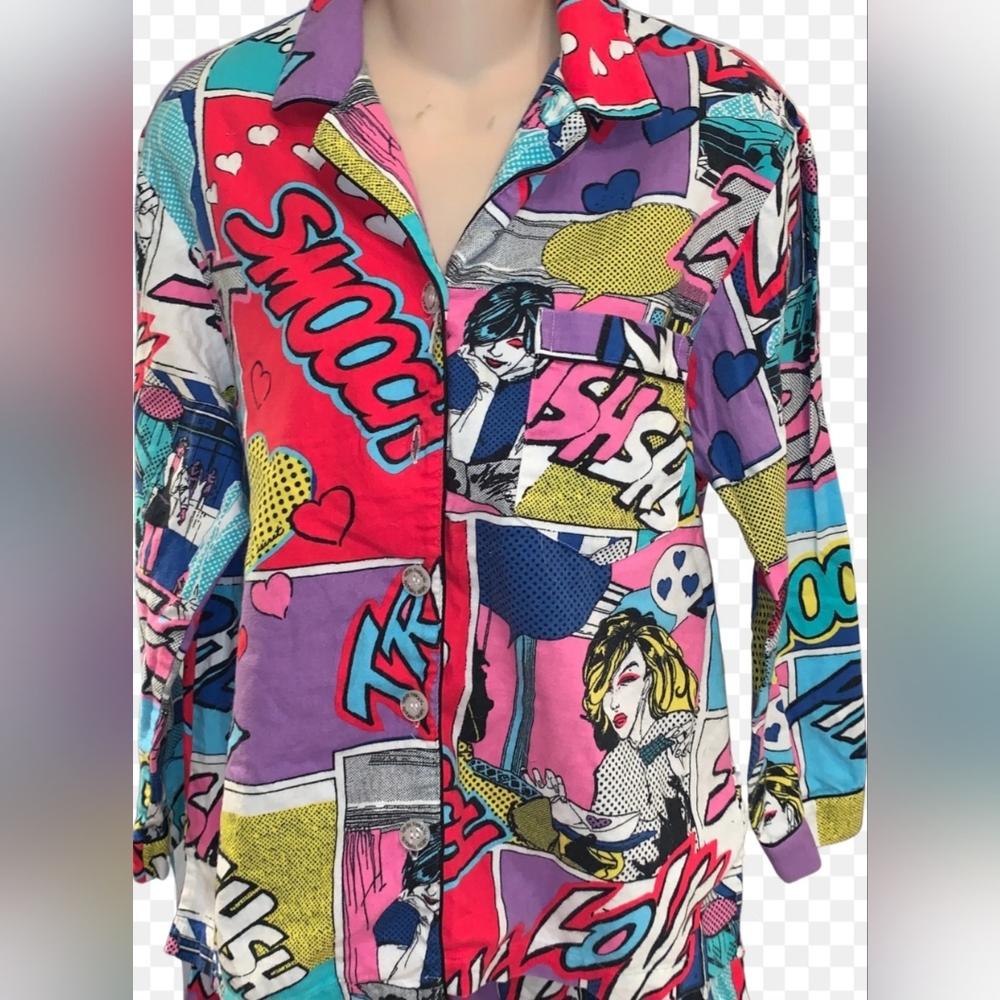 Victoria's Secret 90’s Cartoon Comics Pop Art Flannel Pajama Top Size Medium - Picture 15 of 15